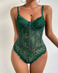 Sexy Llace Mesh See-through Slim-fitting Camisole Bodysuit