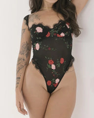Sexy Lace Mesh Flower Embroidered Bodysuit