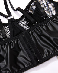 Sexy PU Leather Fishnet See-through Pajamas Set