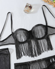 Sexy Lace See-through Tassel Hollow Underwear Set