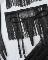 Sexy Lace See-through Tassel Hollow Underwear Set