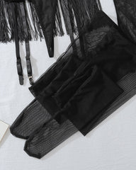 Sexy Lace See-through Tassel Hollow Underwear Set