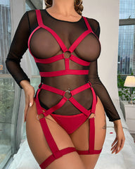 Sexy Bondage PU Strap SM Bra One-piece Suit
