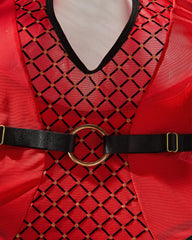 Diamond Print Mesh Splicing Hollow Halter Neck Sexy Bodysuit