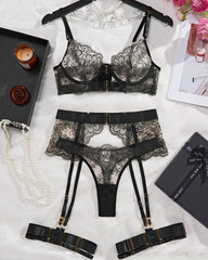 See-through Embroidered Lace Body-shaping Sexy Underwear Set