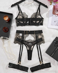 See-through Embroidered Lace Body-shaping Sexy Underwear Set