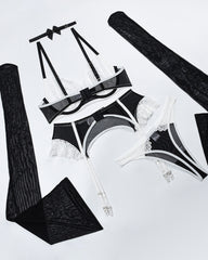 Sexy Heart Flower Lace Mesh Splicing Colorblock Fun Lingerie Set