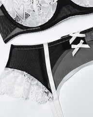 Sexy Heart Flower Lace Mesh Splicing Colorblock Fun Lingerie Set