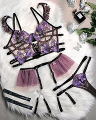 Sexy Flower Embroidered Mesh Hollowed-out Suit