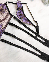 Sexy Flower Embroidered Mesh Hollowed-out Suit