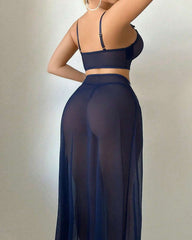 Sexy See-through Mesh High-slit Long Skirt Pajama Set