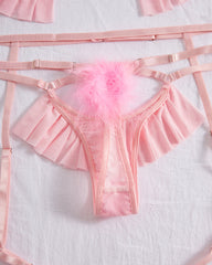 Plush Ball Pleated Skirt See-through Mesh Sexy Underwear Set