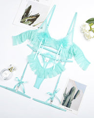 Plush Ball Pleated Skirt See-through Mesh Sexy Underwear Set