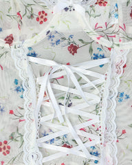 Floral Lace Stitching Stretch Mesh Sexy Pajamas and Stockings Set