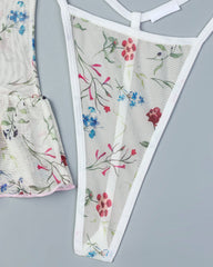 Floral Lace Stitching Stretch Mesh Sexy Pajamas and Stockings Set