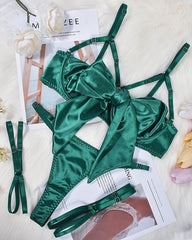 Bowknot Hollow Sexy Three-piece Suit with Steel Ring