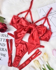 Bowknot Hollow Sexy Three-piece Suit with Steel Ring