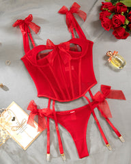 Sexy Comfortable See-through Bow Tie Fishbone Bra Set