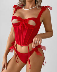 Sexy Comfortable See-through Bow Tie Fishbone Bra Set