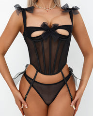 Sexy Comfortable See-through Bow Tie Fishbone Bra Set