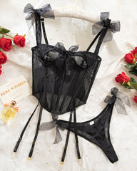 Sexy Comfortable See-through Bow Tie Fishbone Bra Set