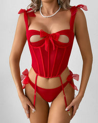 Sexy Comfortable See-through Bow Tie Fishbone Bra Set