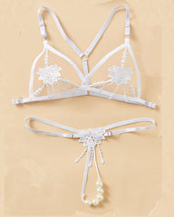 Women's Three-point Sexy Hollow Pearl Massage Underwear Set
