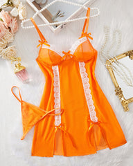 Christmas Lace Bow V-Neck Suspender Nightdress