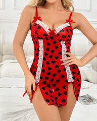 Christmas Lace Bow V-Neck Suspender Nightdress