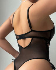 Sexy Suspender Body-shaping Leather Mesh Splicing Bodysuit