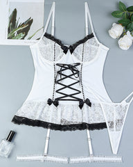 Sexy Lace Cross-strap Bowknot Colorblock Lingerie Set