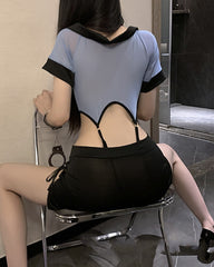 Sexy Policewoman Uniform Cosplay Hollow Perspective Pajamas