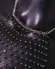 Rhinestone Fishnet Cutout Halter Neck Top and Skirt Set