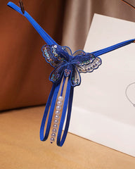 Sexy Sequin Butterfly Embroidered Open Crotch Massage Pearl Thong