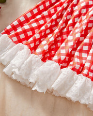 Sexy Colorblock Plaid Lace Maid Outfit