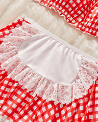 Sexy Colorblock Plaid Lace Maid Outfit