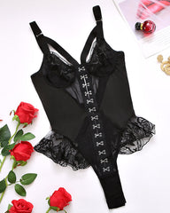 Sexy Butterfly Embroidered Lace Mesh One-piece Mood Pajamas