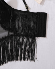 See-Through Mesh Sexy Suspenders Tassel Body-Shaping Bodysuit
