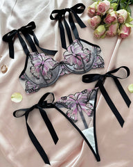 Butterfly Mesh Embroidery See-Through Temptation Sexy Lingerie Set