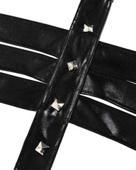 Halter Backless Cutout PU Leather Harness Teddy
