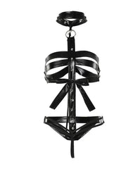 Halter Backless Cutout PU Leather Harness Teddy