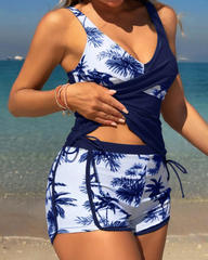 Palm Tree Print Quick-Dry Two-Piece Bikini Swimsuit