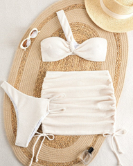 Sexy Vacation Style One-Shoulder Strappy Bikini 3-Piece Set