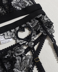 Sexy Embroidered Lace Heart Cut-Out Lingerie Set