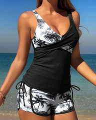 Palm Tree Print Quick-Dry Two-Piece Bikini Swimsuit