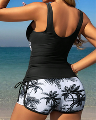Palm Tree Print Quick-Dry Two-Piece Bikini Swimsuit