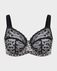 Plus Size Sexy Leopard Heart Lace Push-Up Bra