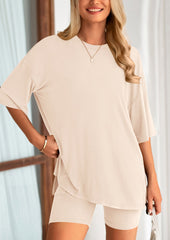 Women's Two-Piece Casual Sports Loose Shirt Cycling Shorts Suit