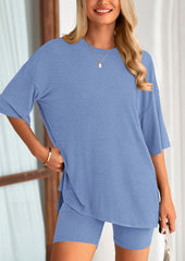 Women's Two-Piece Casual Sports Loose Shirt Cycling Shorts Suit