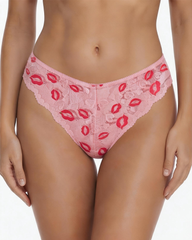 3-Pack Floral Lace Semi-Sheer Low-Rise Briefs Panties with Lip Print